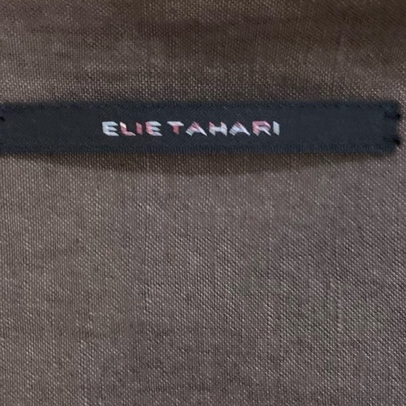 Elie Tahari olive linen blend cropped jacket Overstitching collar size small - Picture 9 of 11